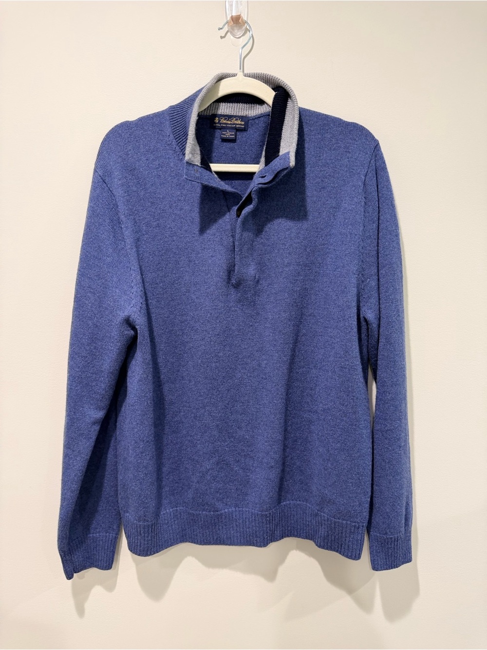 Brooks Brothers Indigo Blue Half-Button Merino Wool Sweater Size Large
